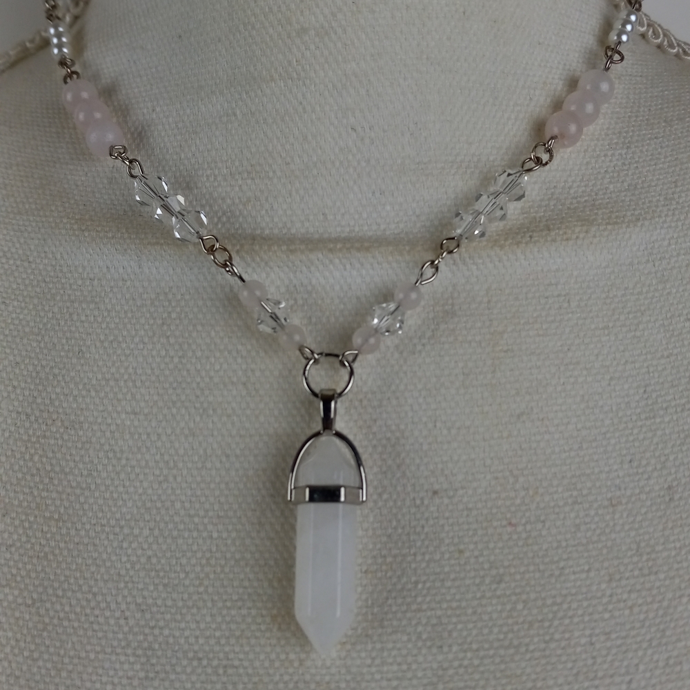 Elegant Silver and Pink Crystal Necklace